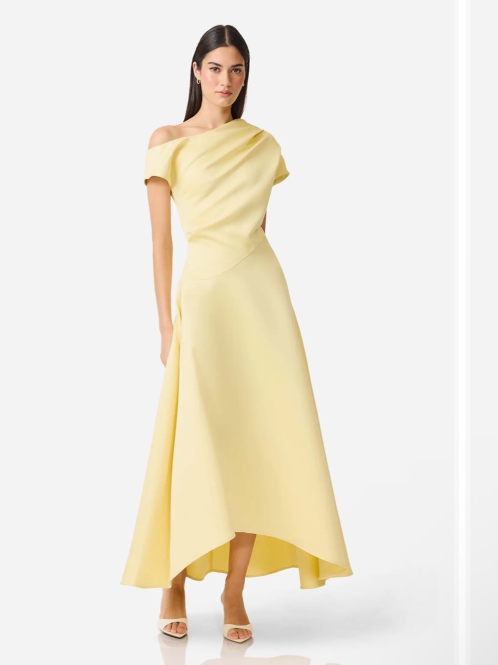 Asymmetric Hem Duchess Satin
Gown off the shoulder Lemon Yellow Sz XS NWT $258